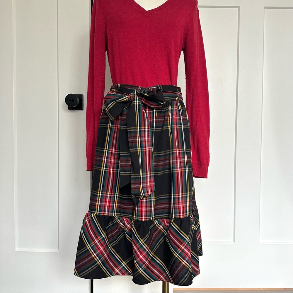 J. Crew Factory Black Plaid Midi Skirt | Size 2